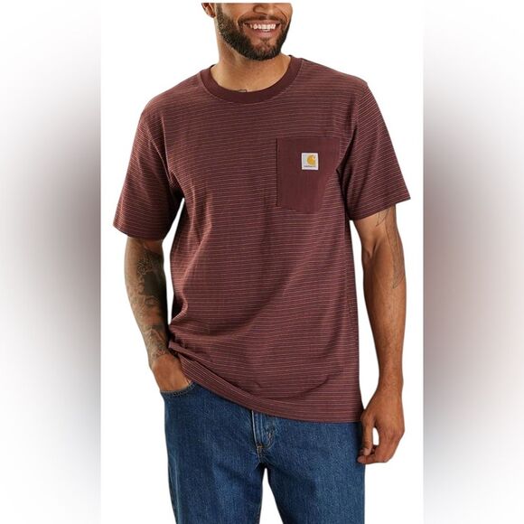 Carhartt T Shirt Relaxed Fit Heavyweight Short Sleeve Pocket Stripe Mens XL - Picture 1 of 9